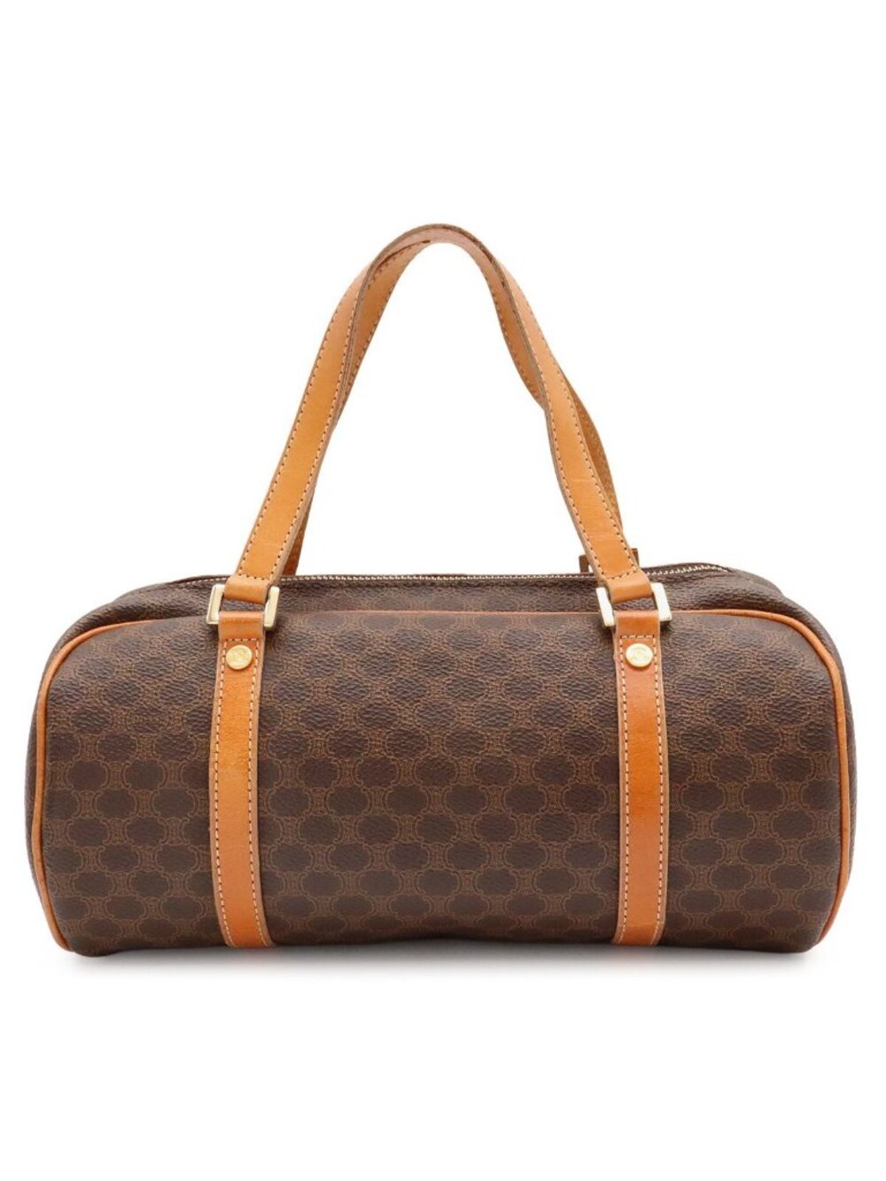 Celine Macadam Mini Boston Bag Leather Dark Brown Light Gold
